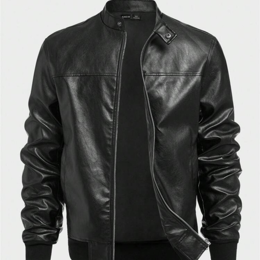 Mens varsity moto leather jacket